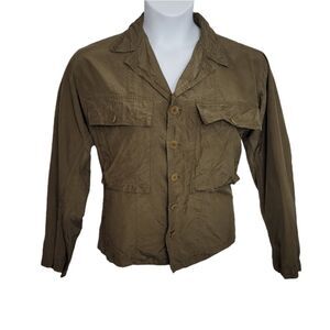 VINTAGE Ralph Lauren purple label‎ olive green silk utility button up shirt S/4